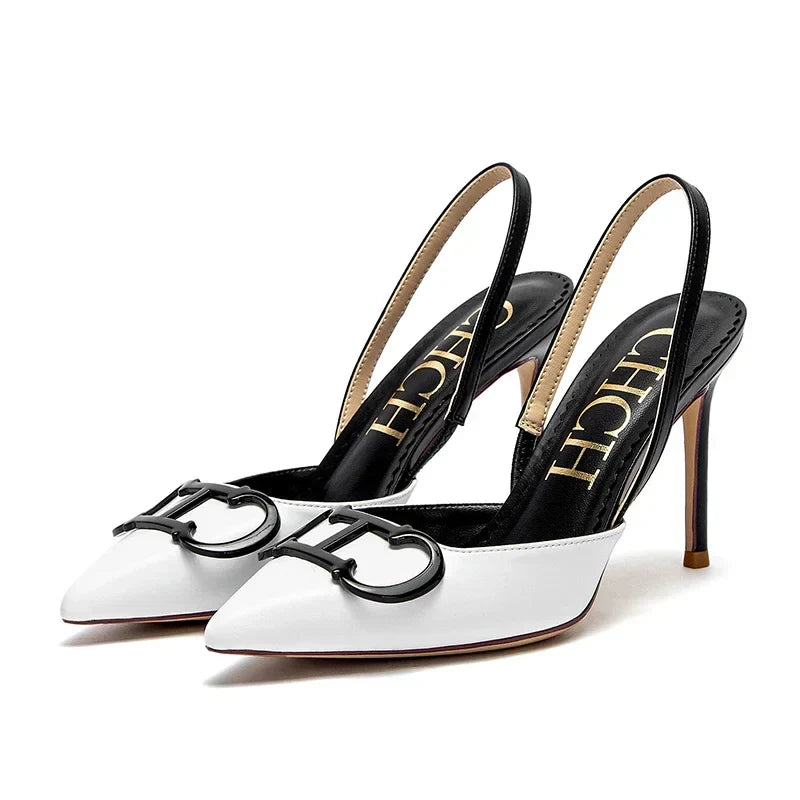 Woman Middle Heel Slippers Luxury Brand Women's Shoes Retro Design 2025 Summer New