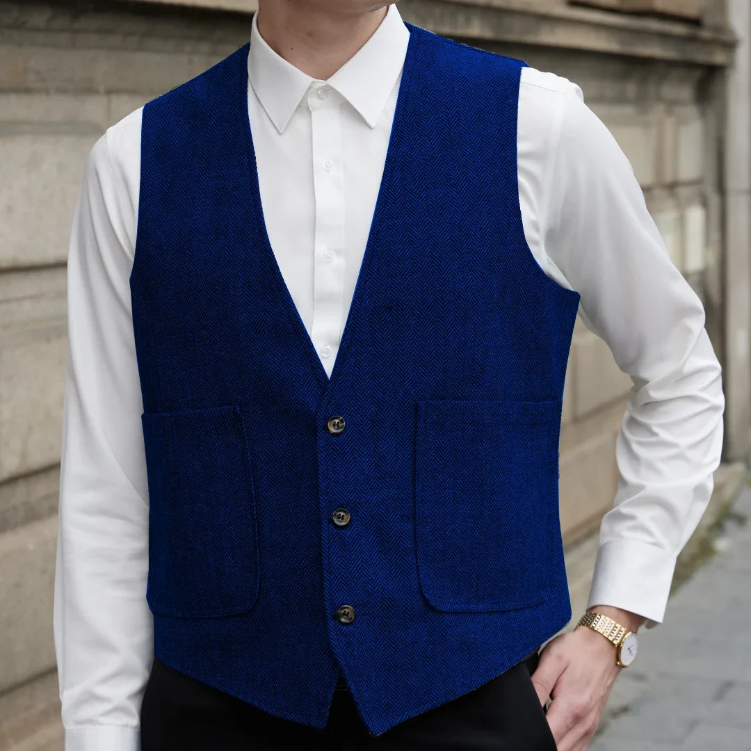 Men Vest Gray Herringbone V Neck Single Button Waistcoat For Wedding Prom Business Casual Formal Daily Office Work Men Suit Vest