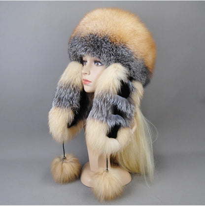 Hot Sale Lady Winter Warm Luxury 100% Natural Fox Fur Hat Fashion Fluffy Fox Fur Rex Rabbit Fur Caps Women Real Fur Bomber Hats