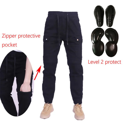 Motorcycle Riding Jeans Pants Elastic waist and ankle tied casual pants Soft And Casual Inset Gear Layer On Hips And Knees