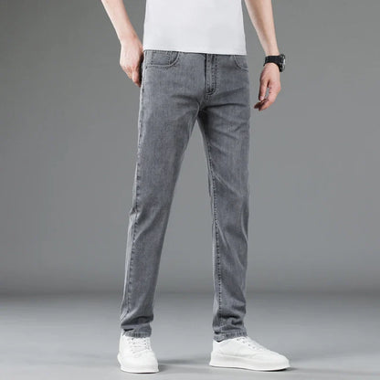 Soft Slim Men's Jeans Summer Thin Straight Business Casual Trousers Fashion Korean Comfortable Cool Brand Man Pants
