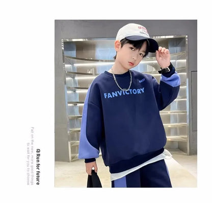 Spring Autumn Boys Cotton Alphabet Workout Sweatshirt+Sweatpant Sets School Kids 2PCS Tracksuit Children Jogger Outfits 7-16 Yrs