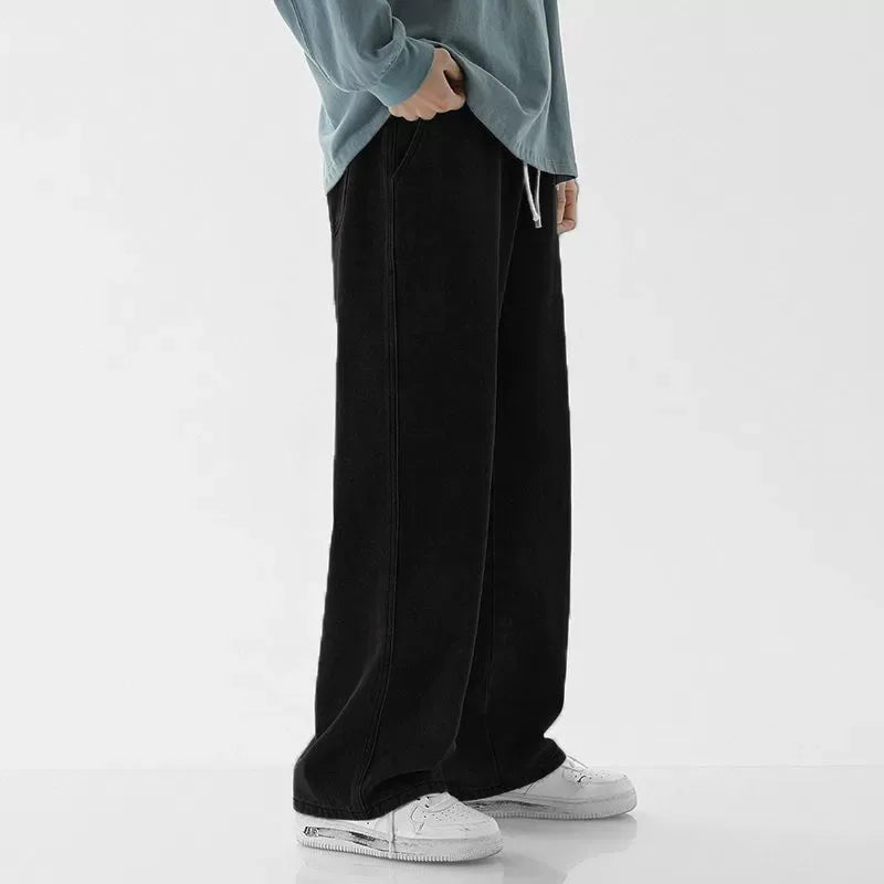 Men's Casual Loose Straight Leg Jeans Thin Wear Resistant Spring Autumn Vintage Workwear Durable Cotton Denim Trousers