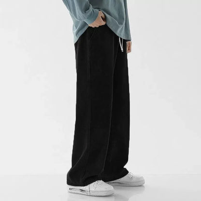 Men's Casual Loose Straight Leg Jeans Thin Wear Resistant Spring Autumn Vintage Workwear Durable Cotton Denim Trousers