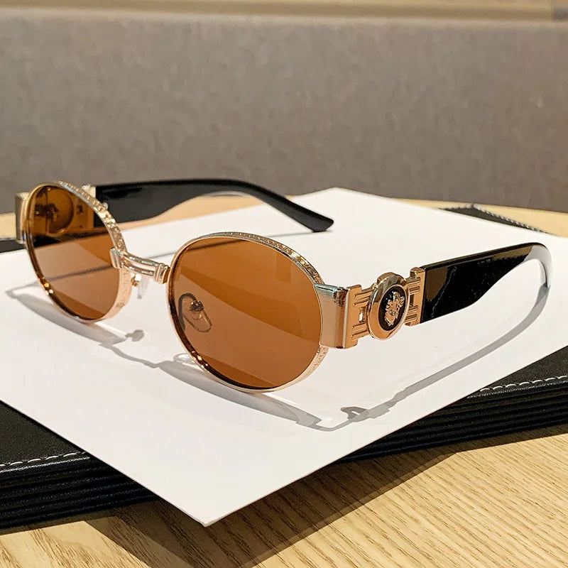 New Vintage Oval Sunglasses Metal Frame Women's Luxury Designery Sun Glasses Shades for Men Oculos UV400  Gafas De Sol Mujer