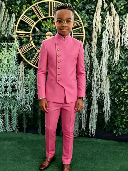 African Boys Suits 2 Pieces Jacket Pants Stage Performance Wear Classic Kids Regular Fit Suit Set Wedding Guest Wear