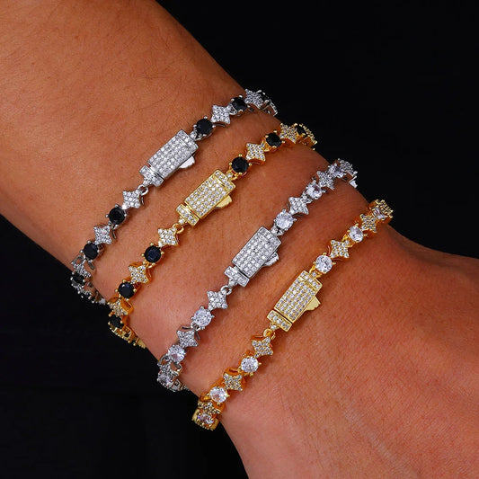 ICEBLING Bijoux Hip Hop Argent massif 925 Bracelet étoile D VVS Moissanite Diamant en grappe Chaîne Tennis 6mm pour Hommes Femmes
