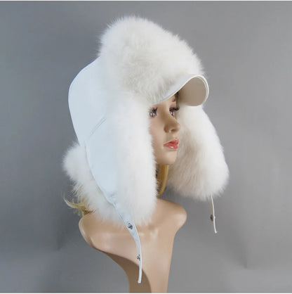 100% Real Fox Fur Hat Women's Russian Ushanka Aviator Trapper Snow Skiing Hat Caps Earflap Winter Raccoon Fur Bomber Hat