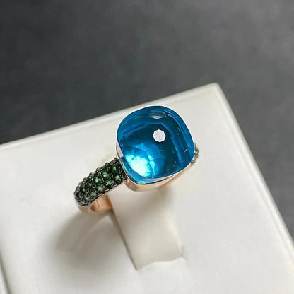 Emerald Ring for Women Green Zircon Inlay Rose Gold & Black Gun Plated 30 Colors Candy Crystal Style Jewelry Birthday Gift