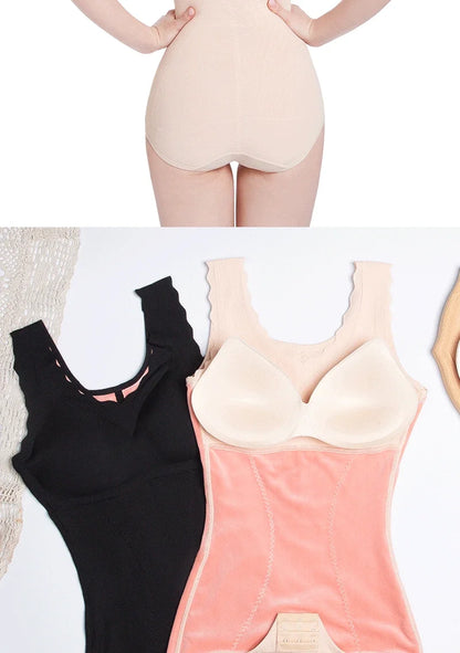 Warm Shapewear Bodysuit Women Winter Thick Thermal Abdominal Compression Body Shaper Bodysuit with bras