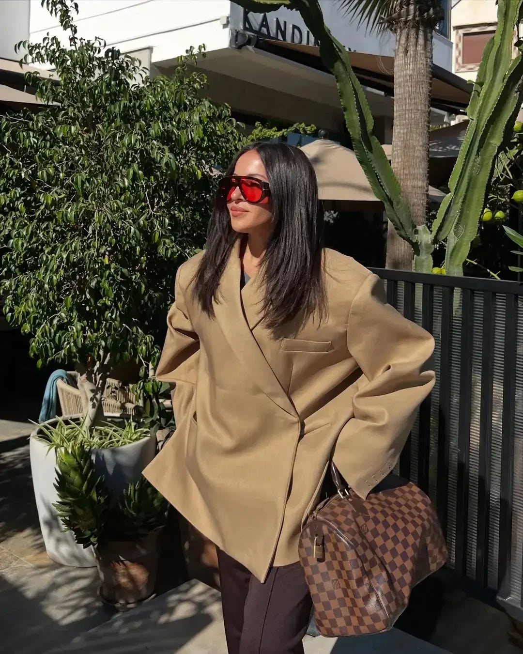 Chic Oversized Lapel Double Breasted Ruched Blazer Women 2026 Spring Khaki Elegant Puff Sleeve Casual Soft Daily Wear Outerwear
