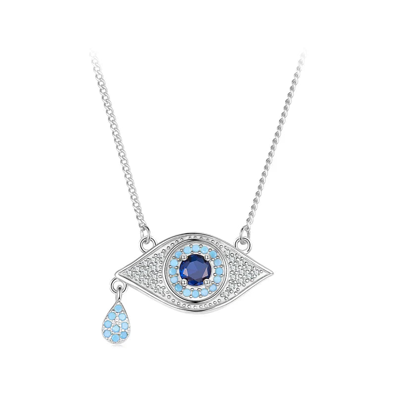 925 Sterling Silver Evil Eye Necklace 18K Gold Plated Teardrop Pendant Blue Zirconium Turkish Protection Jewelry for Women