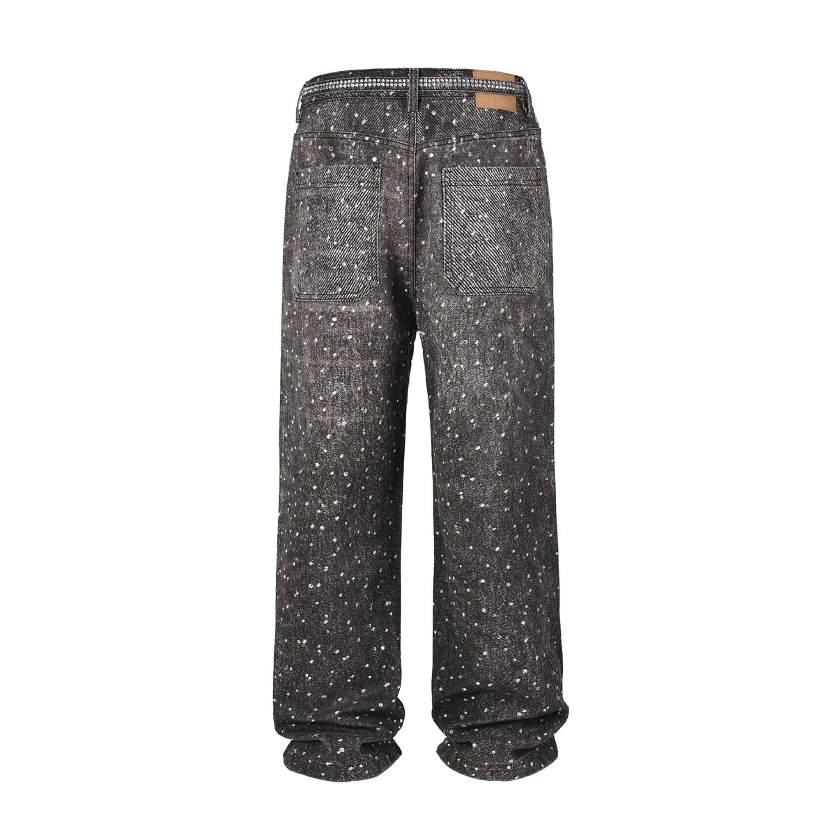 Full Rhinestone Print Washed Blue Baggy Jeans Mens and Women Ropa Hombre Streetwear Solid Casual Denim Trousers Loose Cargos