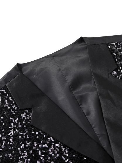 2026 New Black Men's Shiny Sequin Suit Collar Sleeveless Vest, Wedding/Party/Stage Performance, Gold or Silver Optional