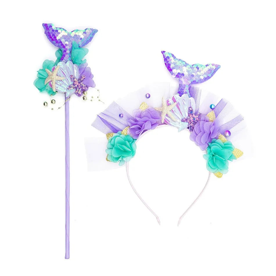 Christmas Holiday Birthday Party Mermaid Princess Same Style Girl Ariel Cosplay Long Sleeve Mermaid Dress Accessory Suit