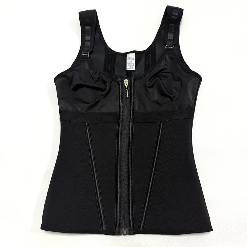 Shapewear Women Fajas Waist Trainer Tummy Control Vest Body Shaper 17 Steel Bones 3-Row Hooks Zipper Adjustable Strap