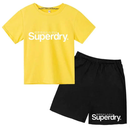 Kids Summer Casual Letter Print Breathable Tees+Short Pants 2pcs Suits 2-13 Years Boys Girls Fashion Outfits Children Clothes