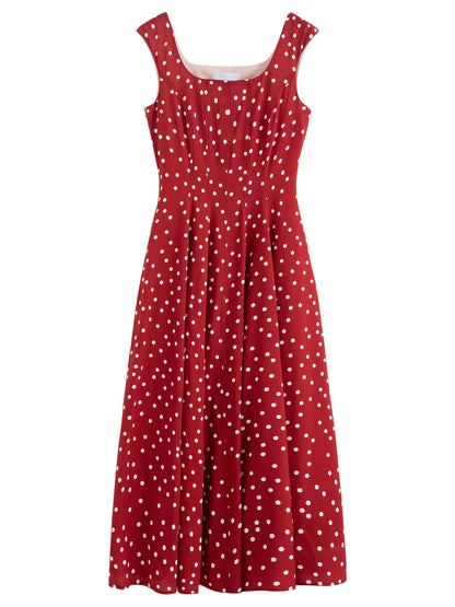 2026 Summer Women's Polka Dot Print Sleeveless Lightweight Dress - French Vintage Charm for Daily and Vacation Wear