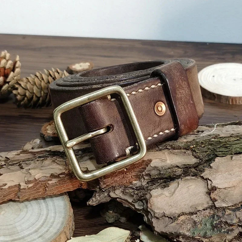 4.1CM Men High Quality Genuine Leather Belt Luxury Designer Brass Pin Buckle Belts Pure Cowskin Vintage Strap Male Jeans for Man