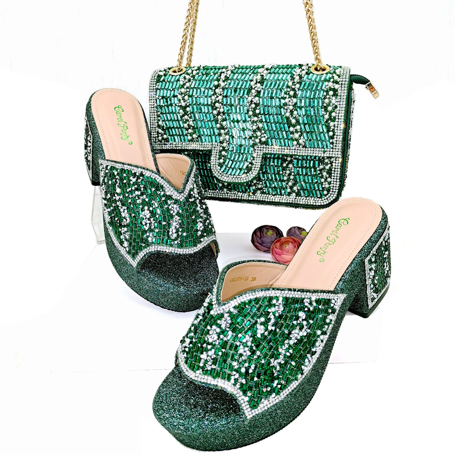 Italian Design Fashion Crystal Fish Mouth High Heels Elegant, Exquisite, And Mature Women's Sandals And Square Bag Set