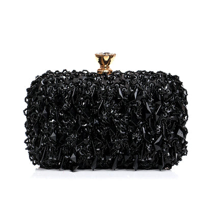 Glitter Party Dinner Evening Bags Purple Color Tassel Acrylic Clutch Bags Flap Fashion Metal Chain Diamonds Handbags Beading
