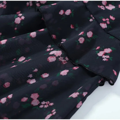 Floral Print Women's Summer Ruffle Dress Sexy V-neck Short Puff Short Sleeve Beach Slim Female Dress 2026 Holidays Lady Robe