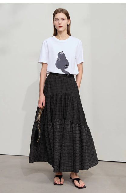 Minimalist Casual Halter Skirt Women 2025 Summer New Office Lady Solid Color Pockets Loose A line Cake Long Skirt 12542072