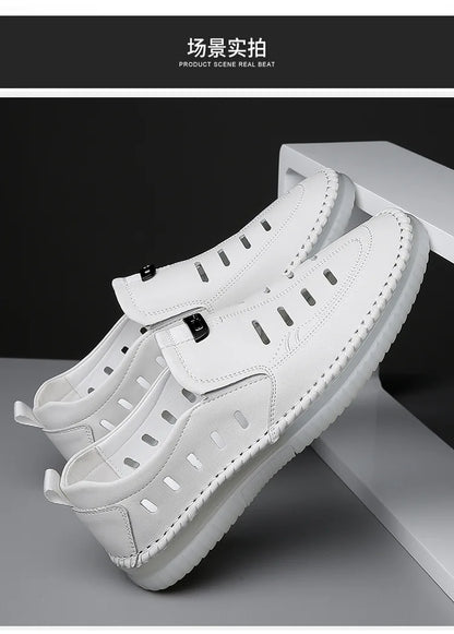 Solid Color Business Casual Shoes for Men Breathable Hallow Leather Sandals Male New Designer Fashion Summer Shoes Man