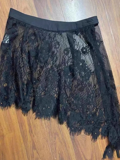 Faionable Asymmetric Lace f Skirt Women's Sli Overlap ort Skirts Summer New Arrival plus Size Korean Sle High Wa...