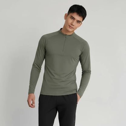 Autumn Winter Outdoor Half-zipper Stand-up Collar Quick-drying Sports Long-sleeved Gym Fitness Running Training Suit T-shirt Men