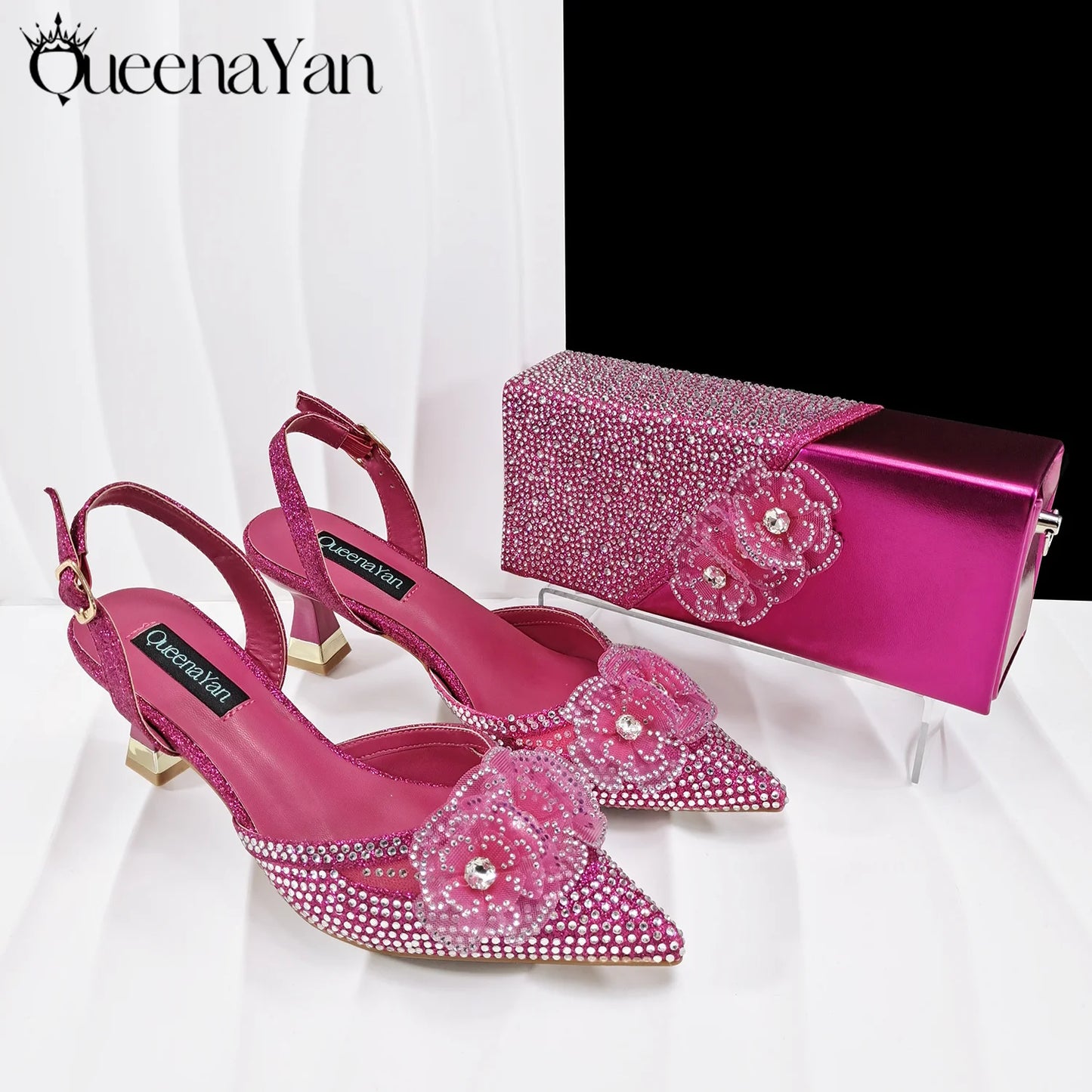 Elegant African-Inspired Evening Shoes and Handmade Clutch Set Pointed Toe High-Heel Women's Footwear and Matching Bag