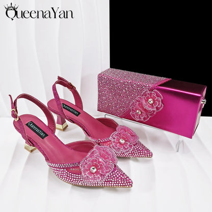 Elegant African-Inspired Evening Shoes and Handmade Clutch Set Pointed Toe High-Heel Women's Footwear and Matching Bag