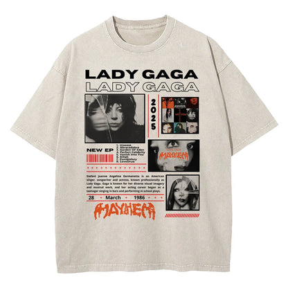 Vintage Washed Lady Gaga The Mayhem Ball Tour 2025 T Shirt Fashion Men/Women Aesthetic High Quality Acid Wash 100% Cotton Tees