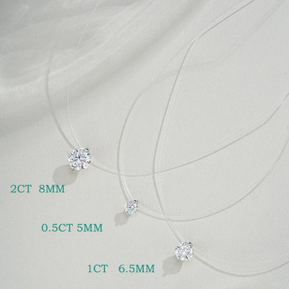 0.5-5CT Brilliant Cut Certified Moissanite Necklace for Women Sparkling Fishing Line Pendant Pure S925 Plated 18k Gold