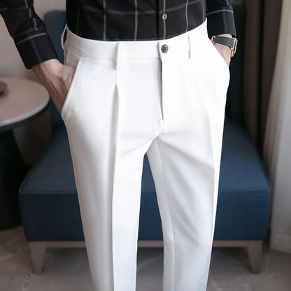 2026 New Men's Rose Red Trousers, Asian Size Blue Formal Pants, Black Pantalon Hombre.