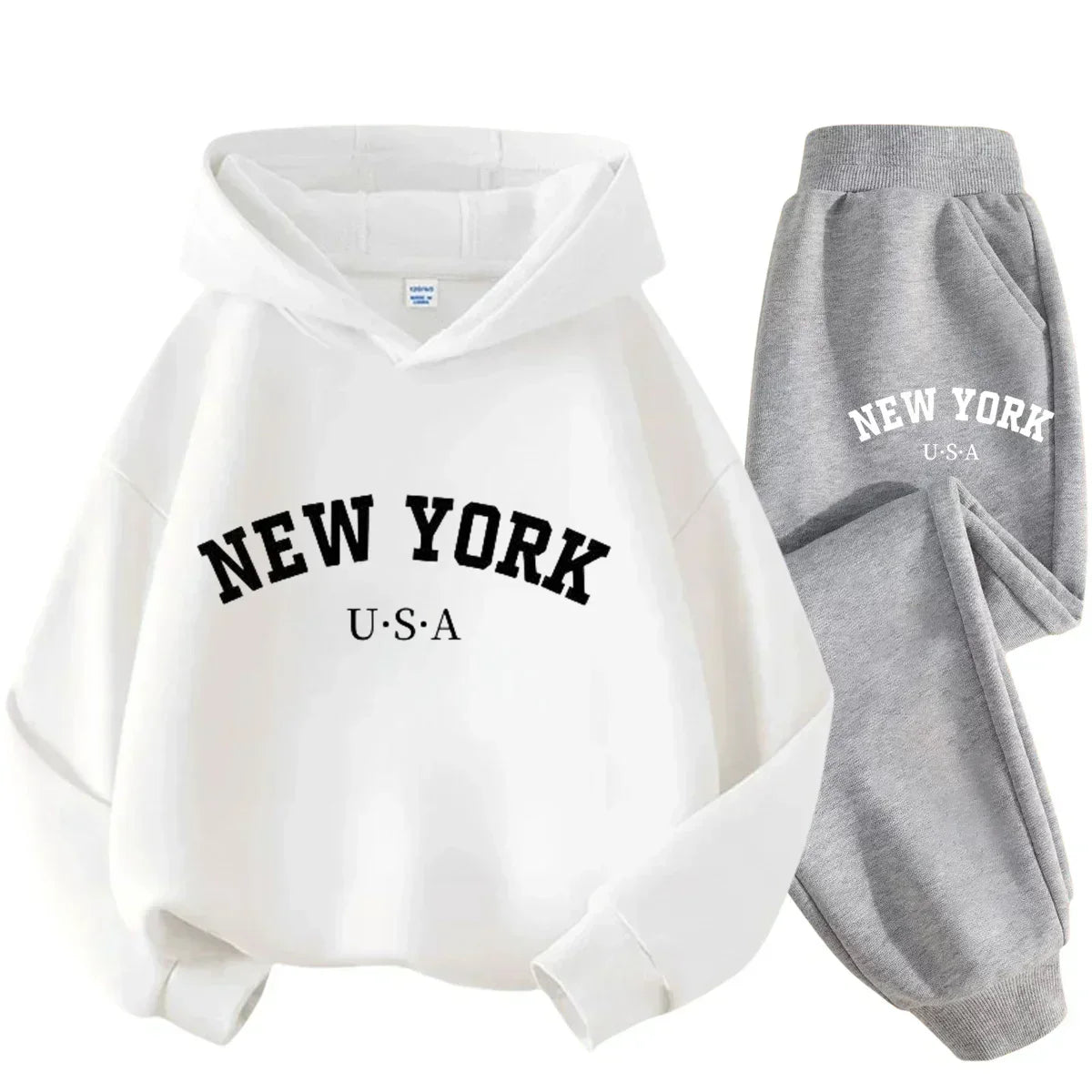 Children Hoodie Set Autumn Winter New York USA Letter Graphic Sweatshirt Pant Suit Baby Boy Girl Kid Sport Two Pieces Tracksuit