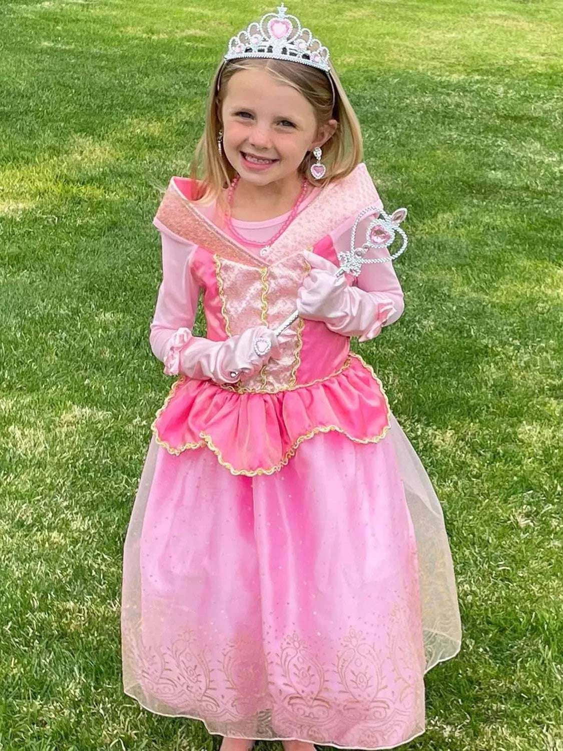 Sleeping Beauty Aurora Princess Dress Cosplay Off Shoulder Kids Gifts Fancy Halloween Party Girl Baby Lace Dress Set
