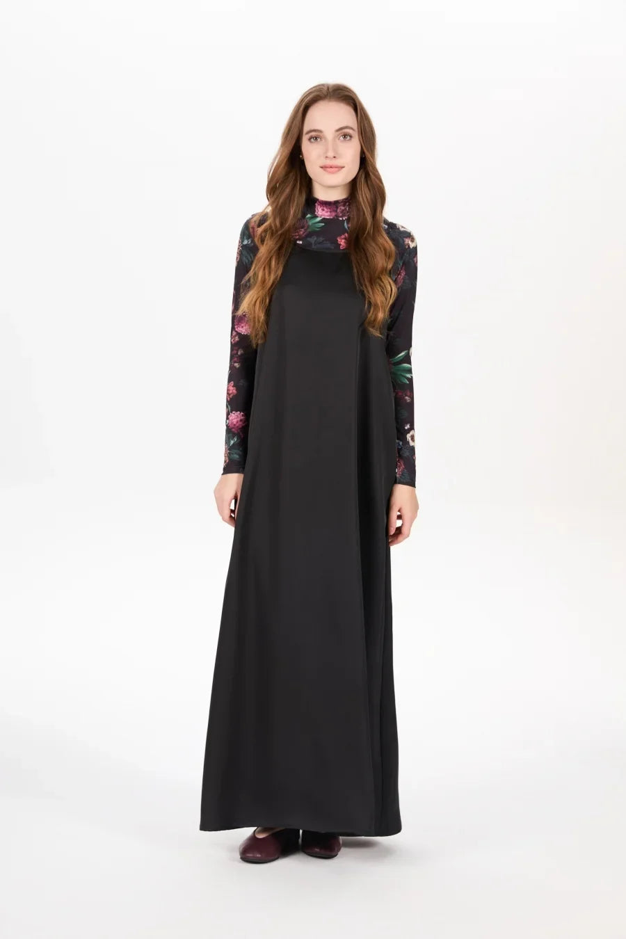 AS AW25 woman clothing mockneck + elegance slip satin dress matching look adjustable maxi floor length lady wear