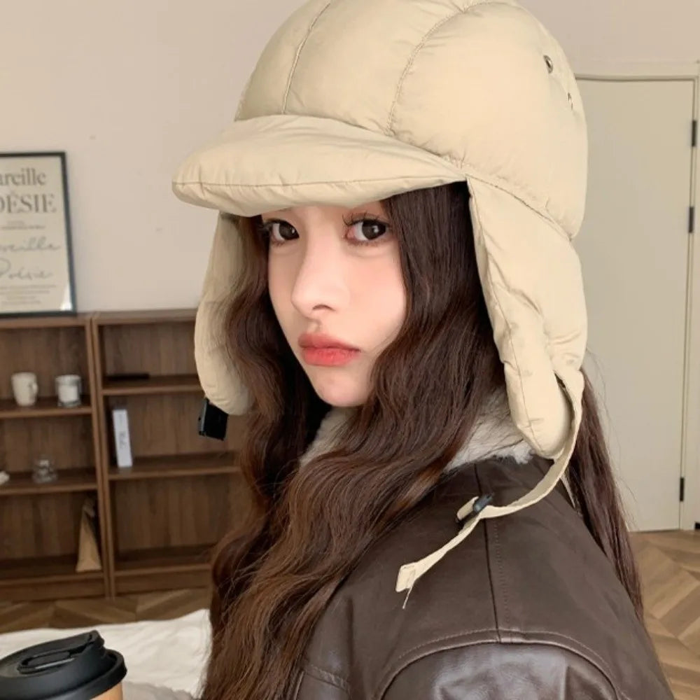 Solid Color Padded Bomber Hats Ear Flaps Thermal Padded Windproof Cycling Cap Korean Version Retro Style Ski Pilot Cap Riding