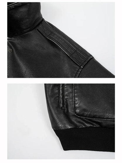 Spring Cool Handsome Oversized Vintage Distressed Black Pu Leather Jacket Men Pockets Luxury Designer Clothes 2024