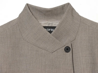 Vintage Solid Grey Elegant Woman Blazer Buttons Fashion 2026 Spring Office Lady Elegant Turtleneck Female Loose Outwear