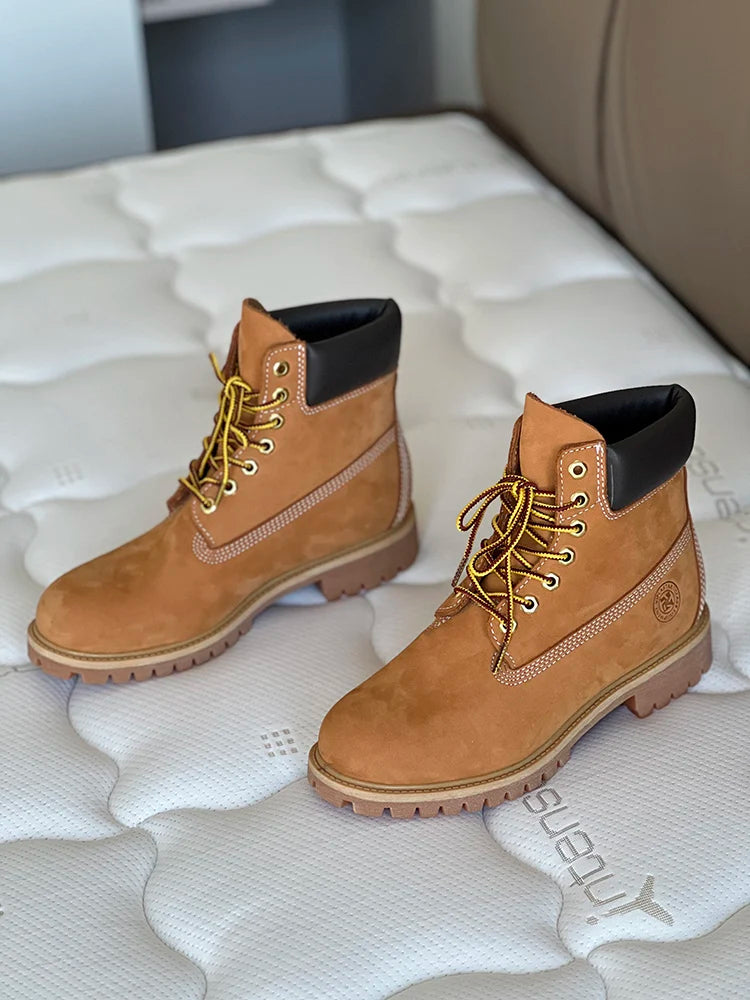 Men Fashion Outdoor Shoes Genuine Leather Yellow Boots 2025 Male Casual Waterproof Boots