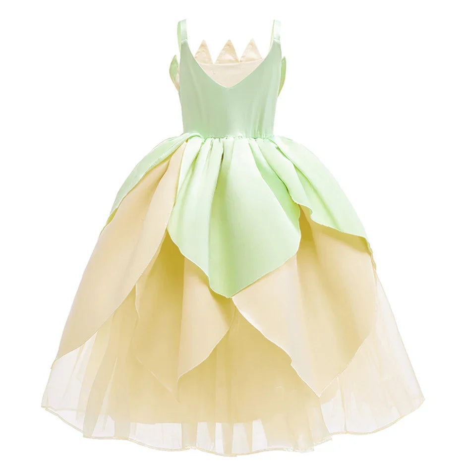 Tiana Fancy Girls Princess Costume Kid Carnival Dress Cosplay Floral LED Light Up Clothing Halloween Girls Christmas Party 2-11T