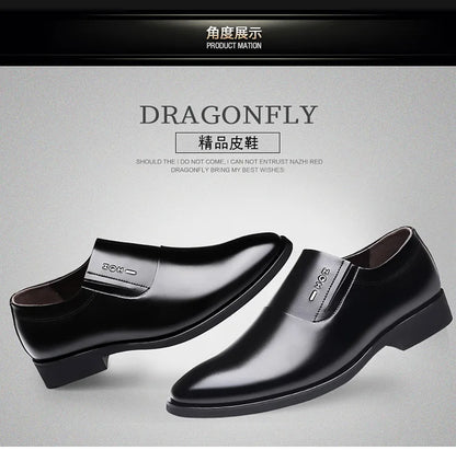 2026 New Men's Leather Slip-On Dress Shoes Formal Business Casual Loafers Male Fashion Non-slip Office Wedding Shoes Man