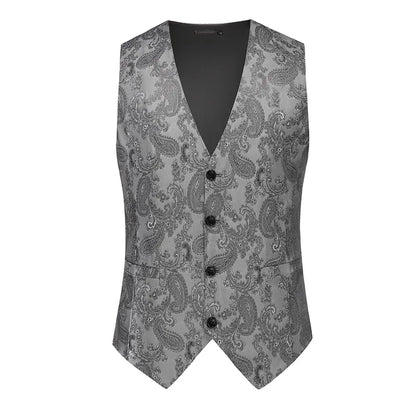 2026 Men's Red Sleeveless Suit Vest, Korean Slim Hot Stamping Printed Vests, Silver Blue Beige Waistcoat, Asian Size M-6XL