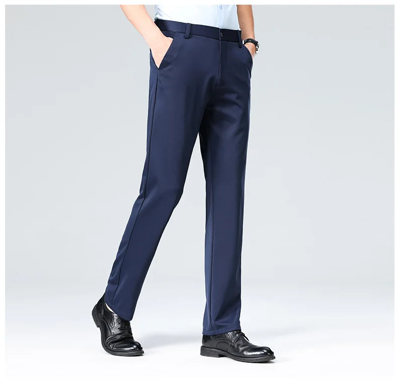 Men's Summer Dresses Long Pants Slim Fit Business Pants Lightweight Ice Silk Office Pants, Wrinkle Resistant and Elastic