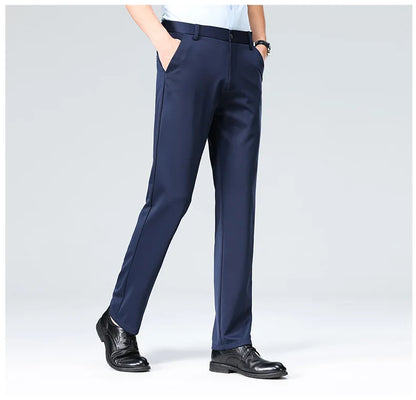Men's Summer Dresses Long Pants Slim Fit Business Pants Lightweight Ice Silk Office Pants, Wrinkle Resistant and Elastic