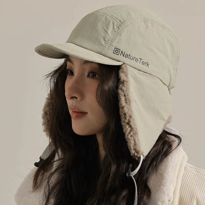 High Quality Unisex Winter Letter Printed Lei Feng Cap Fleece Lined Warm Outdoor Skiing Flight Hat Ear Protection Russian Hat