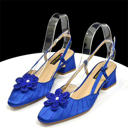 Party Shoes and Bag Ladies Heel Decoration Pure Elegant Flower Wedding Shoes and Bag Full Rhinestone Fashion Handbag