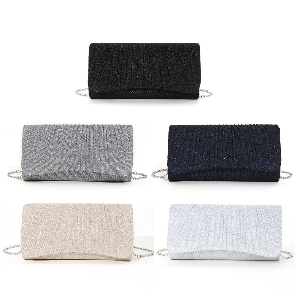 Women Shiny Crossbody Bag Elegant Sparkle Shoulder Bags Clutch Bag Fashion Chain Tote Handbag Ladies Chic Evening Wedding Clutch